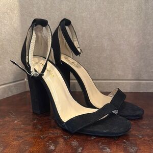 Black Block Heel Sandals with Ankle Strap